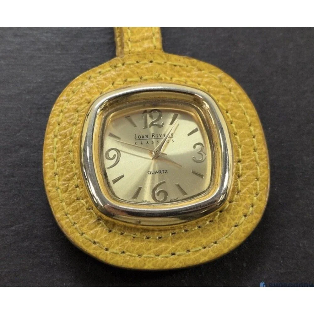 Vintage Joan Rivers Classics Mustard Yellow Leather Bag Charm Watch Square Gold